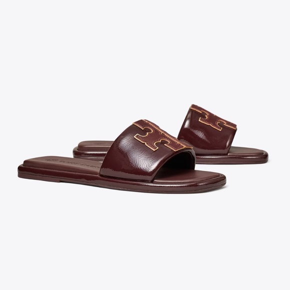 Tory Burch Double T Sport Slide Sandal Plum Gold  Logo Classic NIB 7 - Picture 1 of 6